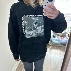 Shadow Hill Black Hoodie with White Racing Text